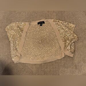 bebe Women's Beige Gold Sequin Knit Open Shrug Sweater Size M
